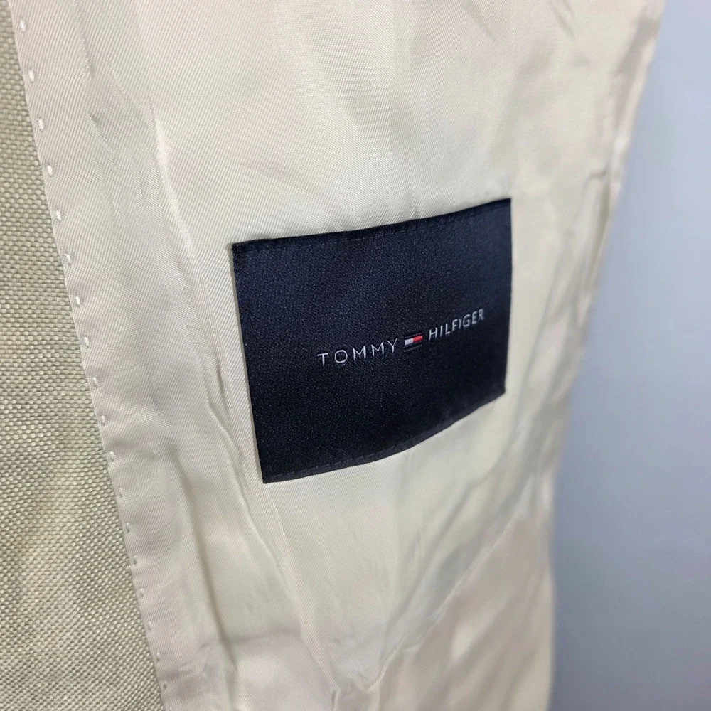 Tommy Hilfiger Men's Sport Coat Blazer Two Button Beige Linen Cotton‎ Blend 44L